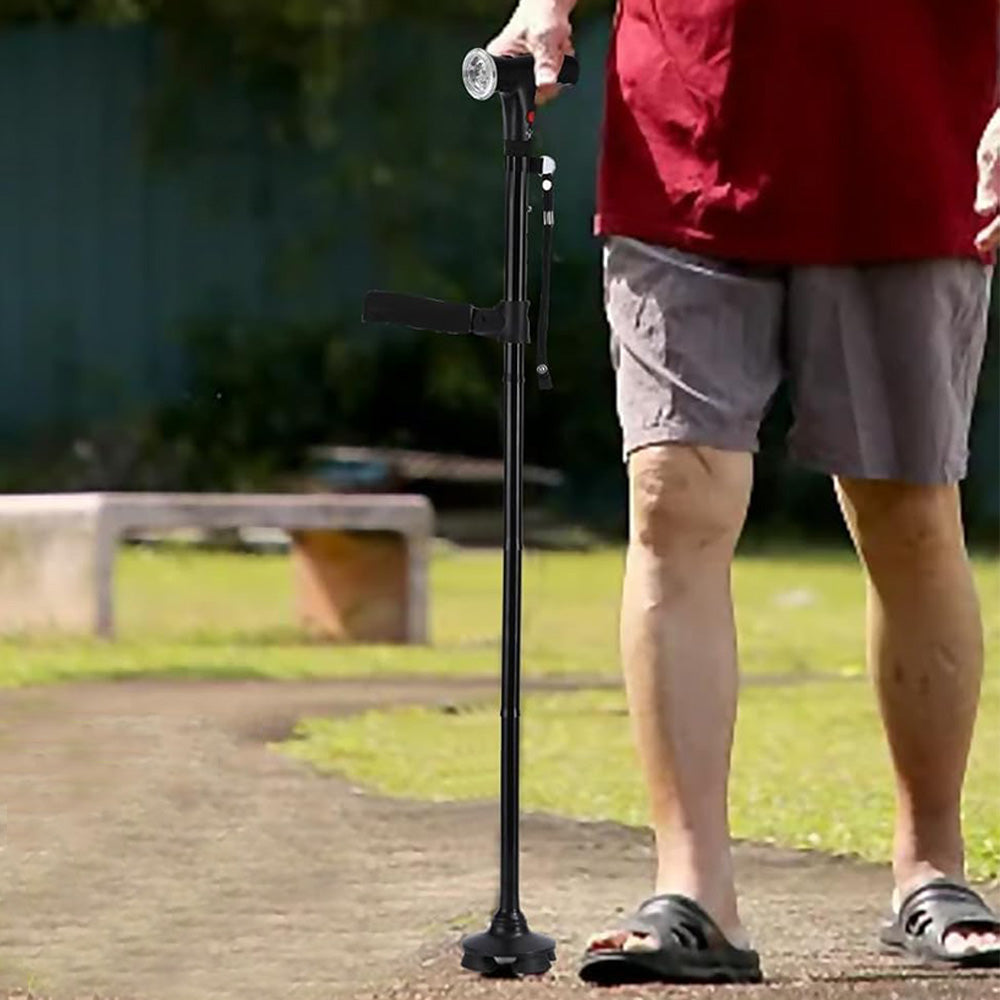 Walking Cane with LED Light Alarm Adjustable Dual Handles for Seniors and Adults