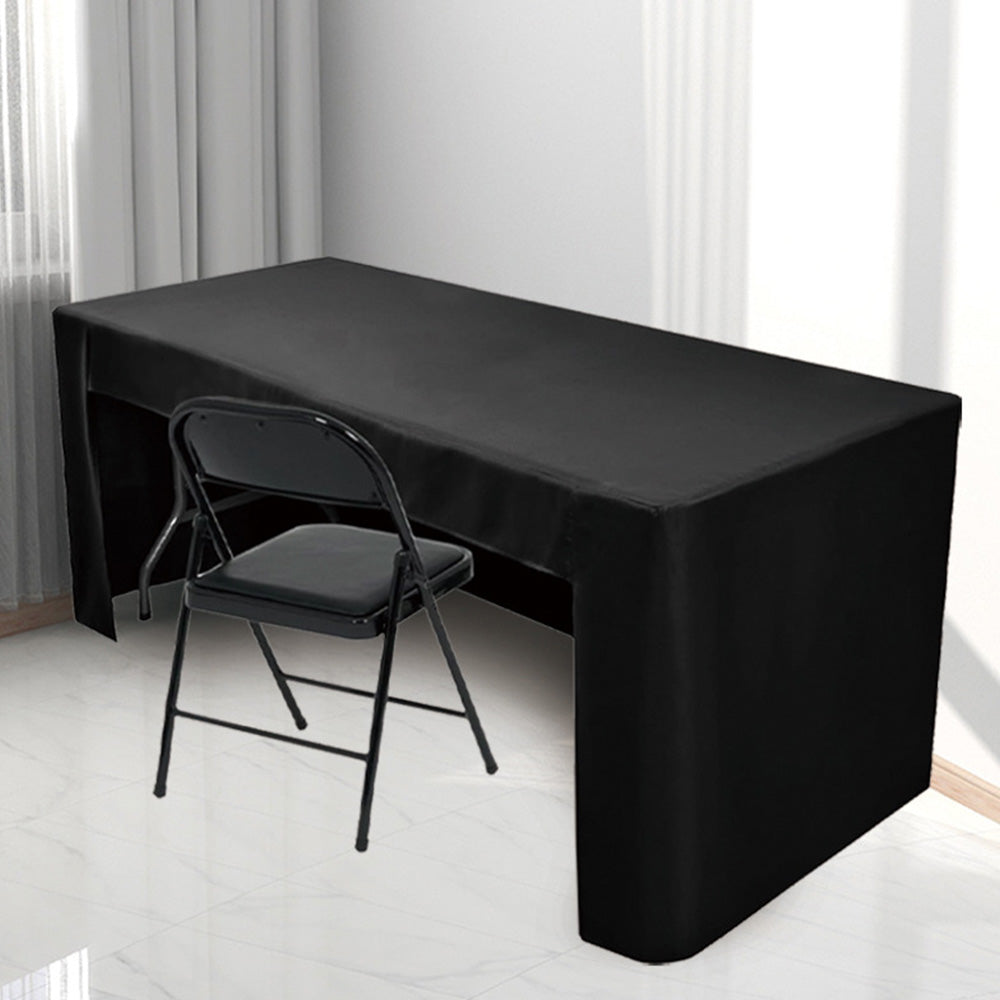 6 ft Fitted Polyester Table Cover with Skirt for Conferences and Trade Shows - Black