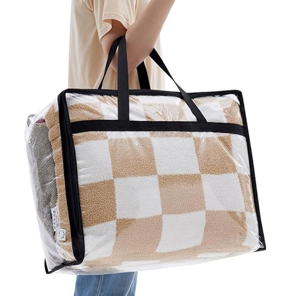 3Pcs 60L Clear Clothes Storage Bags Foldable Moving Bags with Zipper for Bedding Duvet Blanket