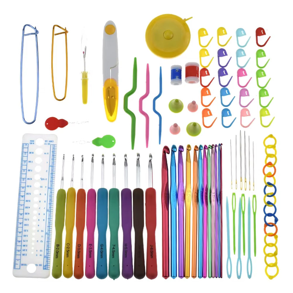 72-Piece Hooks Set with Knitting Needles and Sewing Tools for DIY with Storage Bag