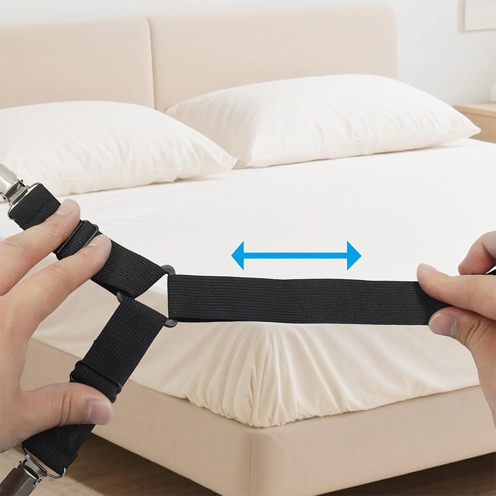 12-Clip Adjustable Elastic Bed Sheet Fastener Straps for Mattress - Black