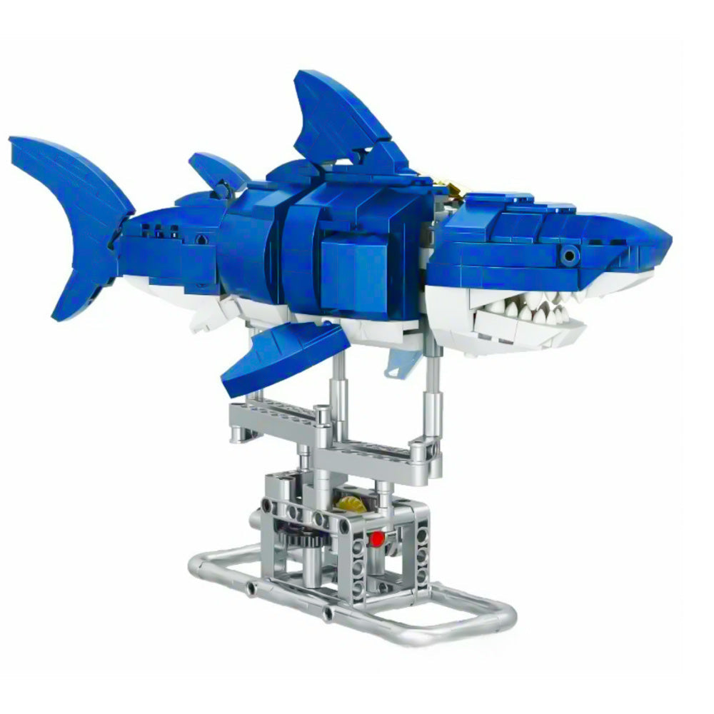 Mechanical Shark Building Block Toy with Display Stand Sea Fish for Home Decor