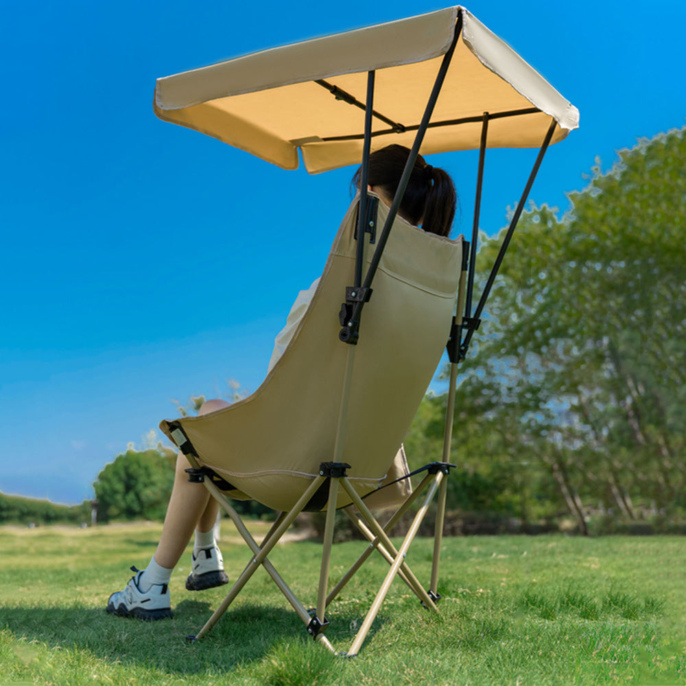 Camping Chair with Canopy Folding Outdoor Chair -Khaki