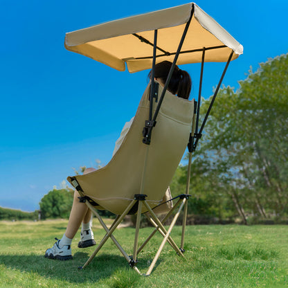 Camping Chair with Canopy Folding Outdoor Chair -Khaki
