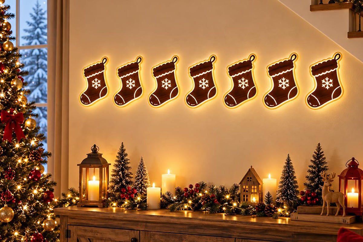 Christmas Glow Silhouette Light 3D LED Warm light Wall Decor - Christmas Stocking