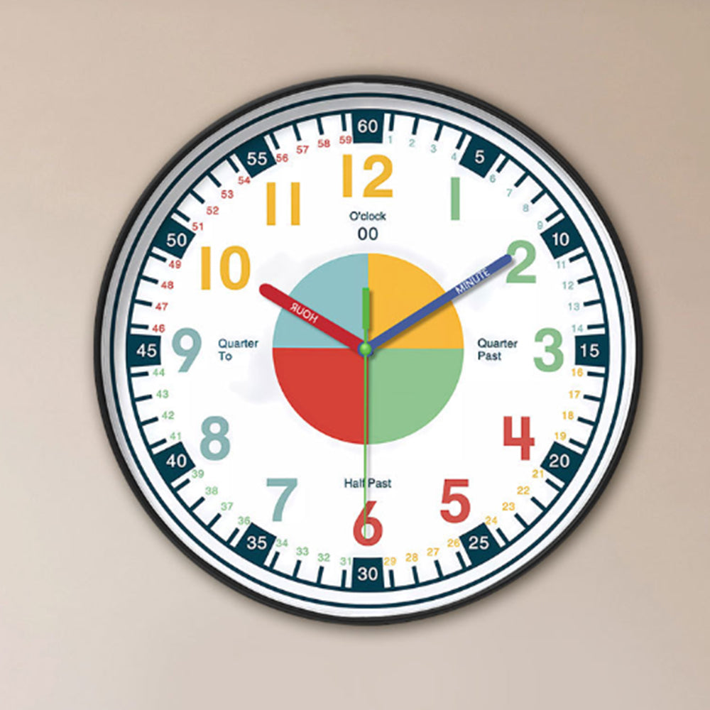 12-Inch Learning Wall Clock for Kids Silent Clock Battery Operated Colorful Teaching Time Clock Style 2
