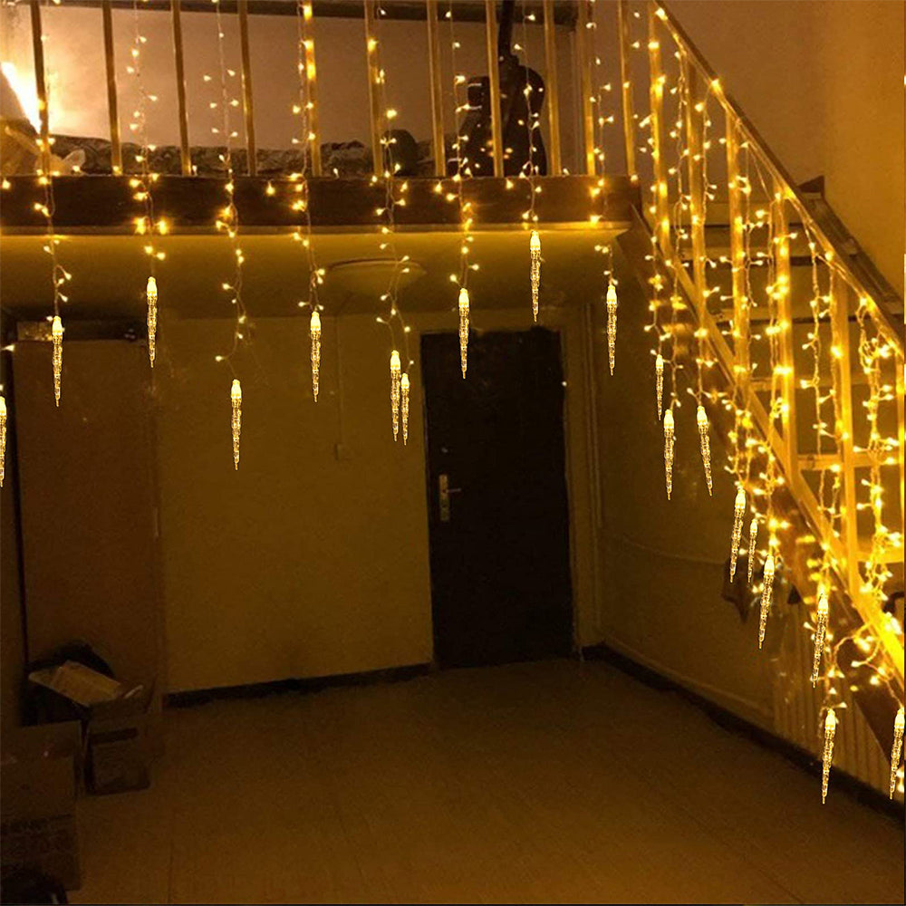 Christmas Icicle Lights Window Curtain Drooping Light String with 8 Modes - Warm White