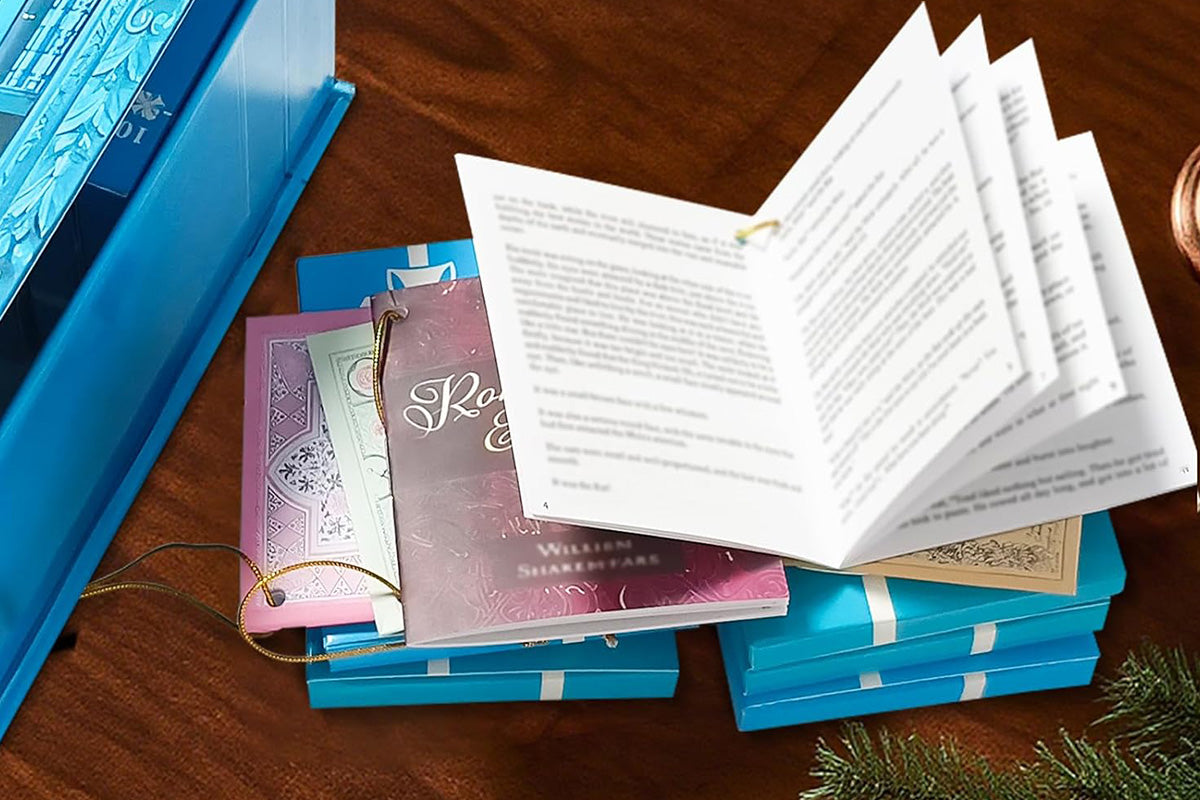Mini Book Advent Calendar with 25 Book Ornaments for Christmas Countdown Holiday Decorations -Blue