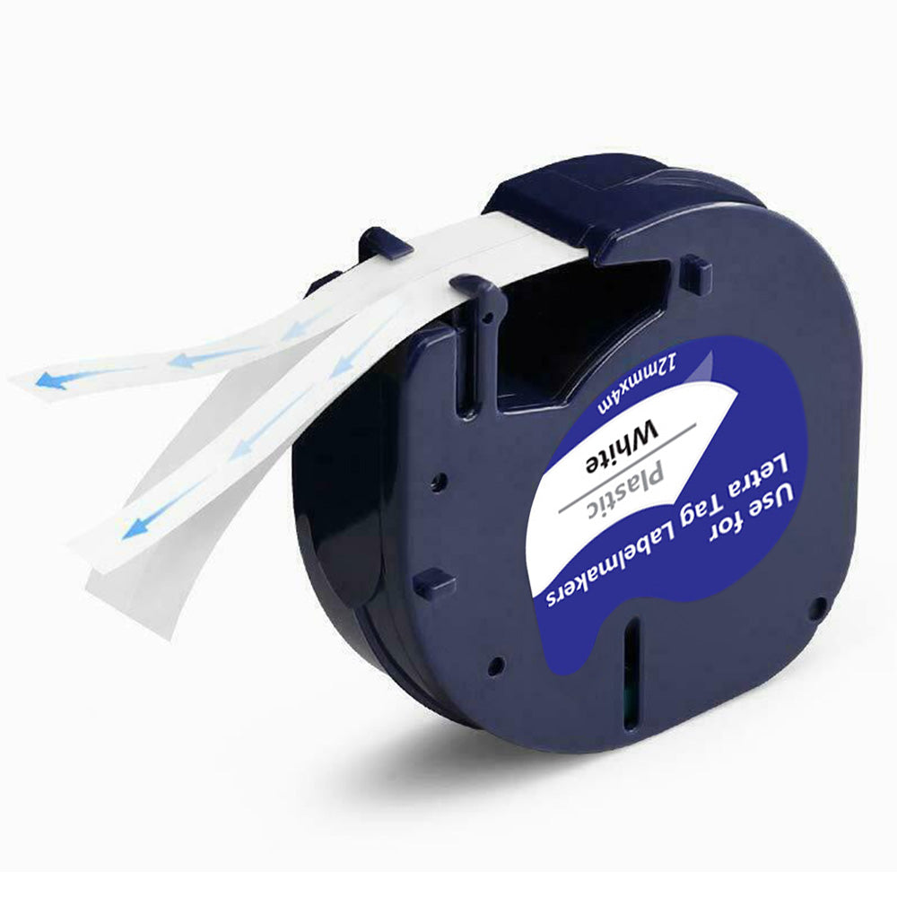 10Pcs 12mm White on Black PET Label Maker Tape Compatible for Dymo Printers