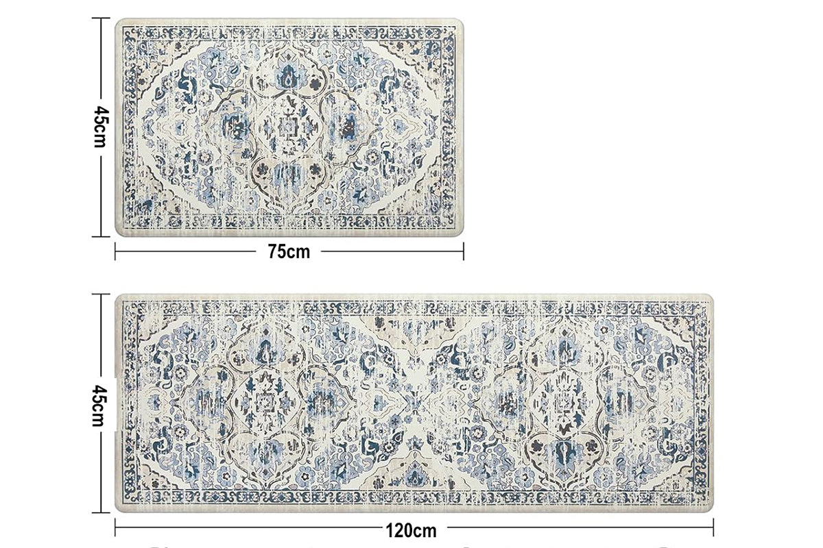 2Pcs Boho Anti-Fatigue Kitchen Mats Non-Slip Cushioned for Kitchen Sink Laundry -Navy Blue