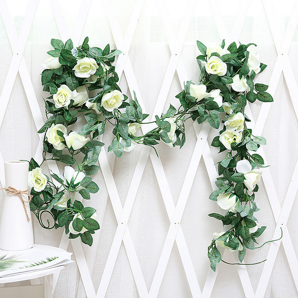 Artificial Rose Vines Hanging Rose Flower Garlands For Wedding Home Floral Decor-White