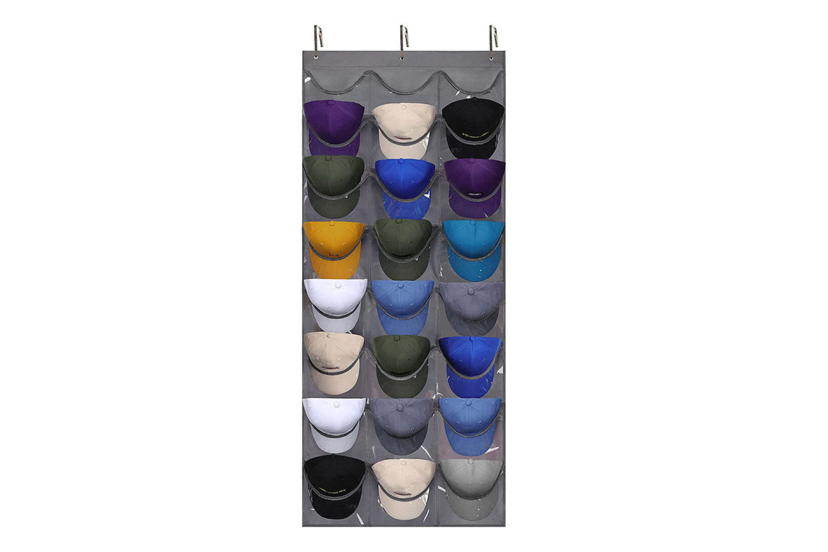 2Pcs Baseball Hat Rack 24 Pocket For Wall Or Over The Door Cap Organizer-Dark Grey