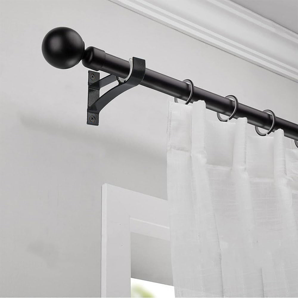 2 Piece Metal Support Curtain Rod Pole - Black