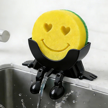 2Pcs Smiley Face Sponge Holder Sink Drain Rack for Sink Edge-black