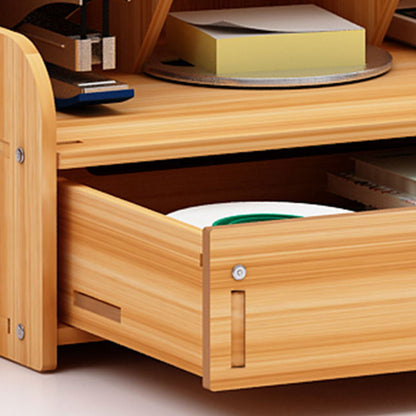 12 Compartment Wooden Desk Organizer with Drawers Art Supplies Storage Desktop Stationary-Khaki