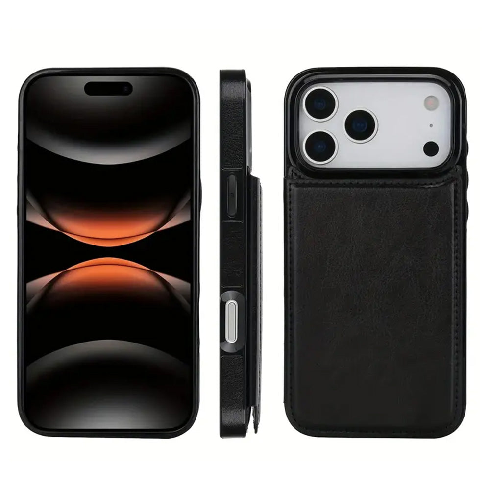 Leather Wallet Case for iPhone 17 Series Double Magnetic Flip Closure Full Body Drop Protection-Black