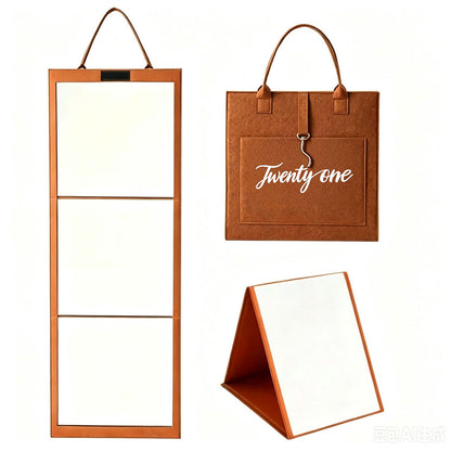 Portable Foldable Full Length Mirror with Handle Tri Fold Mirror - Brown