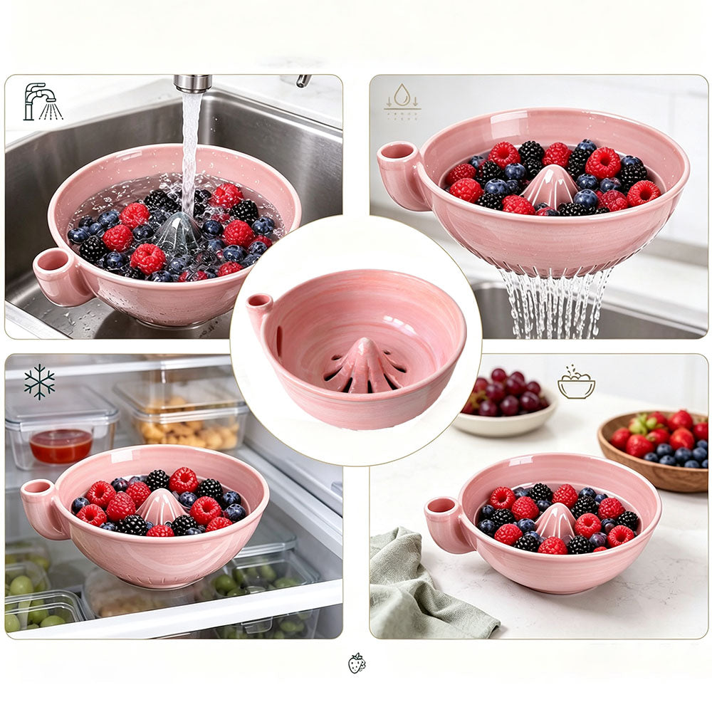 Ceramic Swirl Colander Bowl for Washing Draining and Serving - Pink