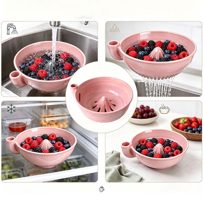 Ceramic Swirl Colander Bowl for Washing Draining and Serving - Pink
