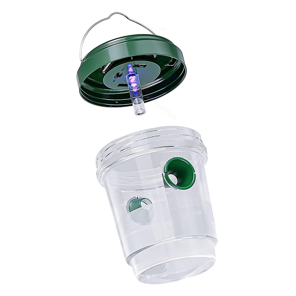 2 Pack Solar Powered Wasp Traps Outdoor Hanging Carpenter Bee Catchers Green