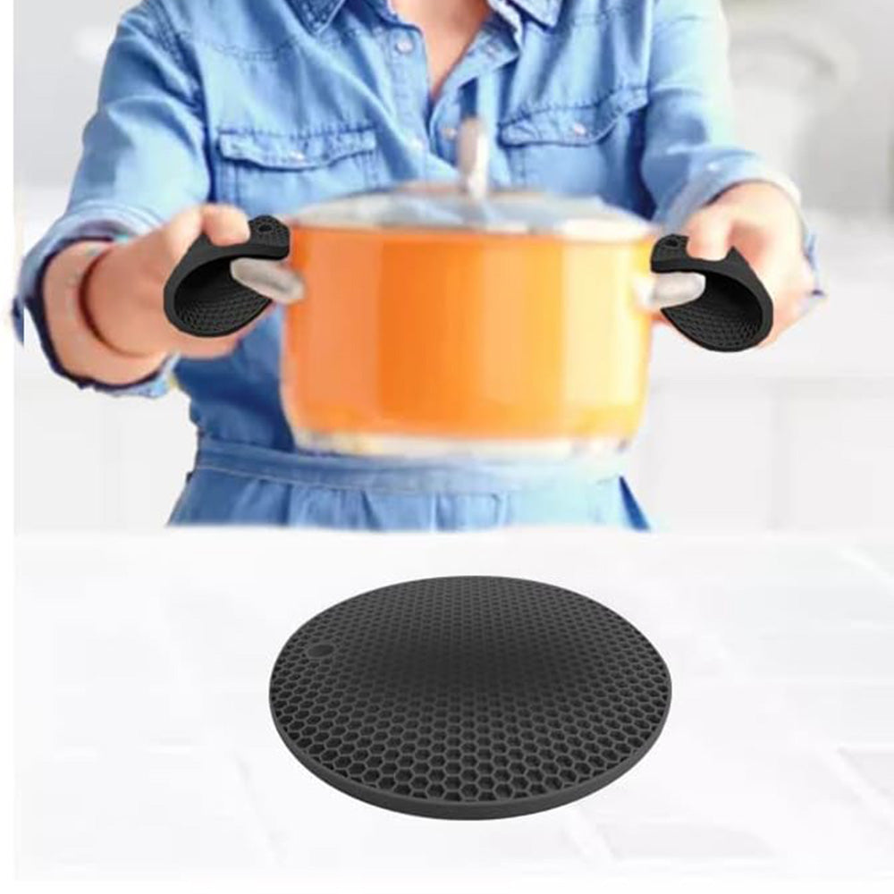 4Pcs Multipurpose Silicone Trivet Mats Heat Resistant Pot Holder Pads for Kitchen Black