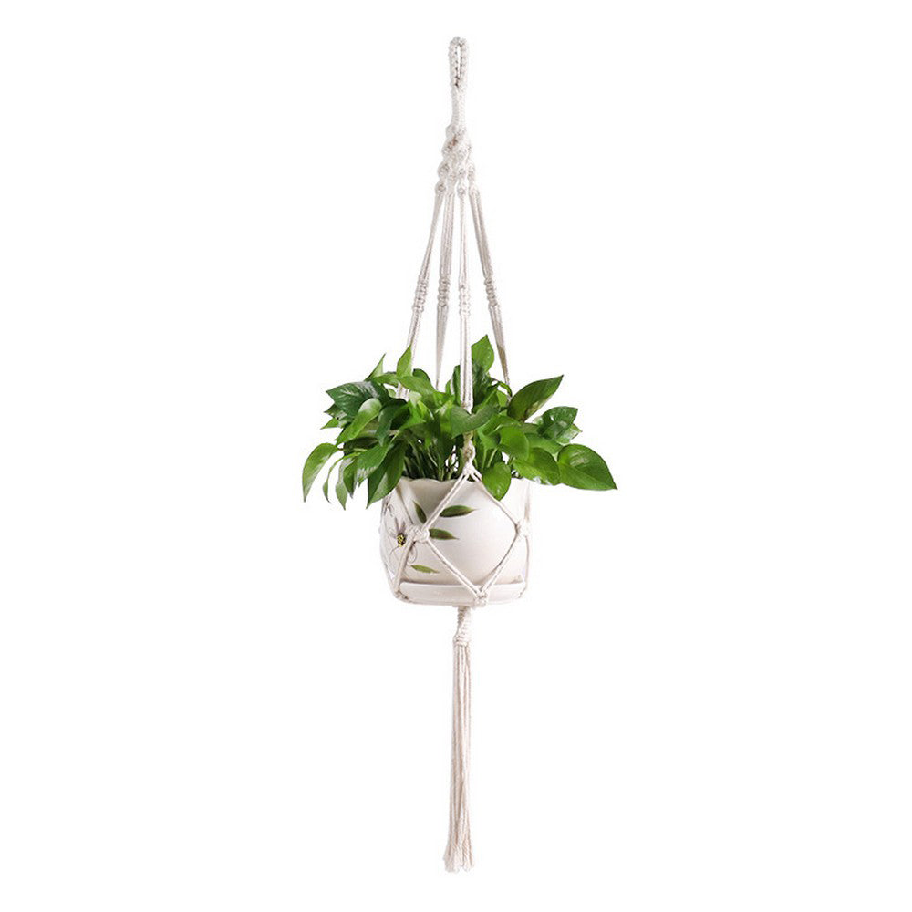 Plant Hanger Indoor Jute Hanging Planter Basket With Beads Decorative Flower Pot Holder-Style 4
