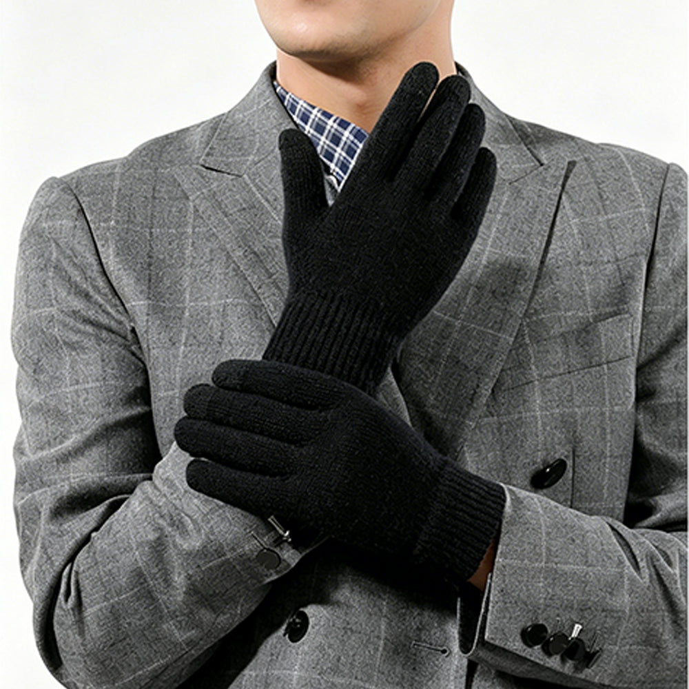 Winter Gloves Touch Screen Knitted Gloves Thermal Warm Gloves for Driving-Black