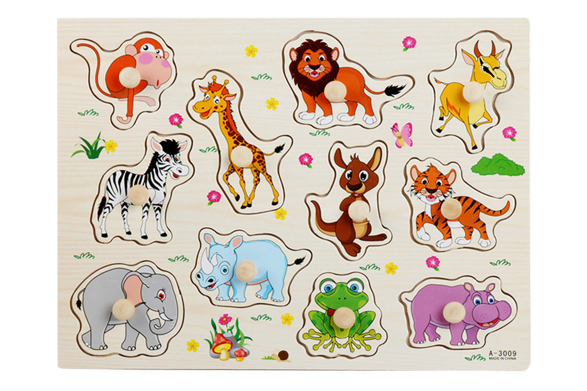 4 Sets Wooden Peg Puzzle for Girls Boys with Alphabet Animal Dinosaur Vehicle