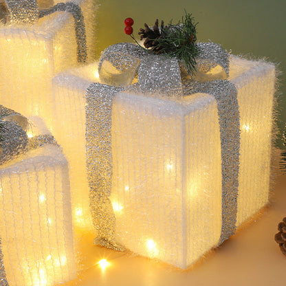 3PCS Lighted Christmas Gift Boxes with 8 Modes for Indoor and Outdoor Decor Silver