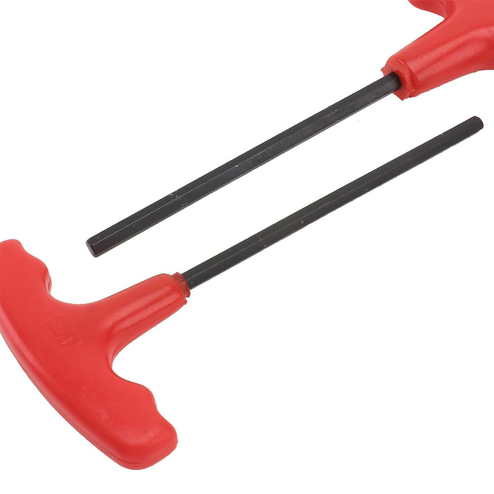 10 Piece CRV T Handle Hex Key Wrench Set with Metal Storage Stand - Red