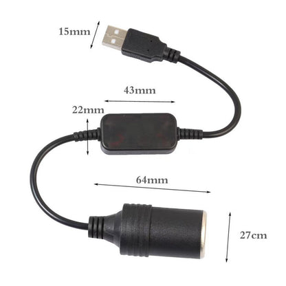 5V USB to 12V Cigarette Lighter Adapter for Dash Cam Speed Camera Detector