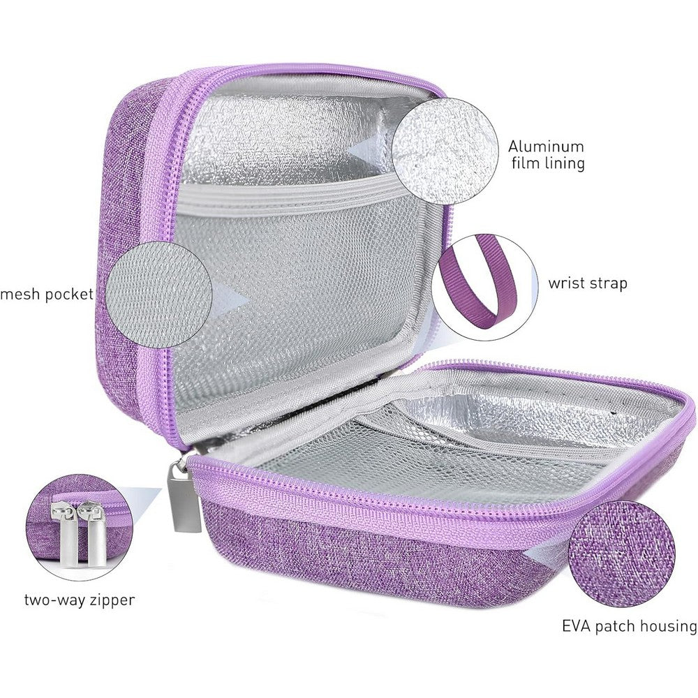 Insulin Cooler Travel Case EVA Insulation Travel Medicine Kit for Diabetes Care-Purple