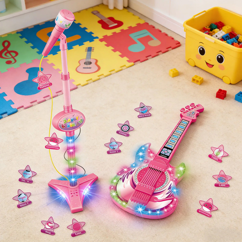 2 in 1 Guitar Microphone Toy with Color Lights for Ages 4 Plus - Pink