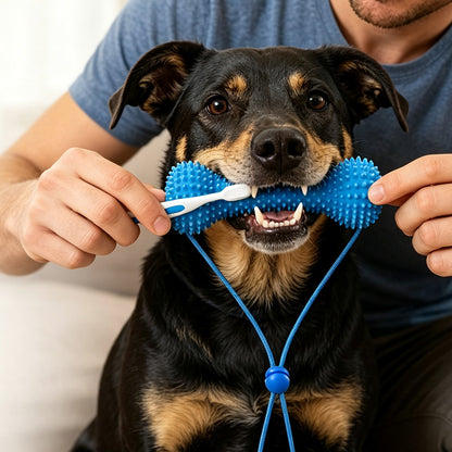 Durable Rubber Bone Dog Chew Toy with 2 Toothbrushes
