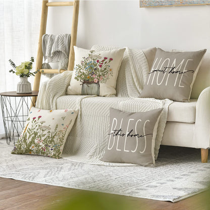 Fall Wildflowers Home Sweet Home Throw Pillow Covers 4pcs