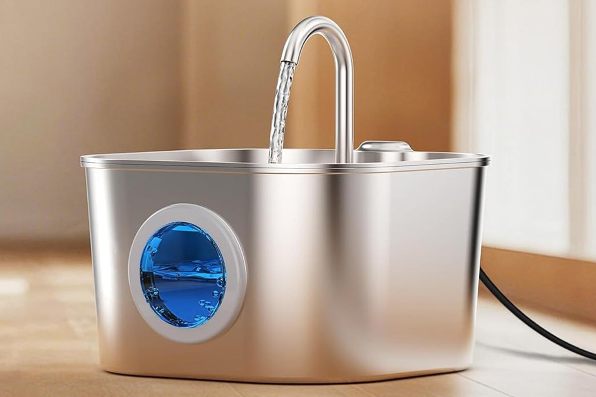 USB 2.2L Stainless Steel Pet Water Fountain - Round Window