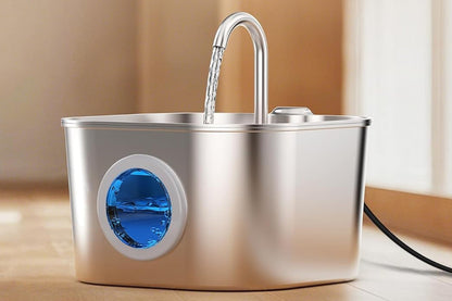 USB 2.2L Stainless Steel Pet Water Fountain - Round Window