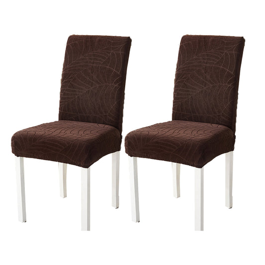 2Pcs Jacquard Parson Chair Slipcover with Leaf Pattern Strong Stretch Chair Protectors-Brown