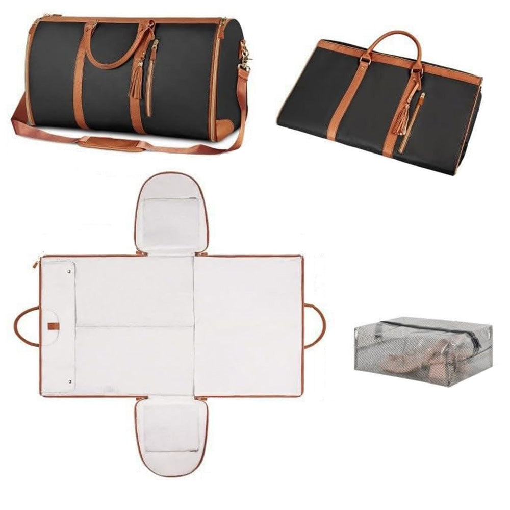 Water-Resistant Garment Duffle Bag Duffle Bag PU Leather Travel Bag -Black
