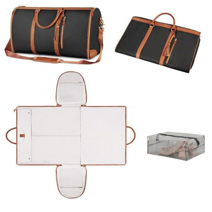 Water-Resistant Garment Duffle Bag Duffle Bag PU Leather Travel Bag -Black