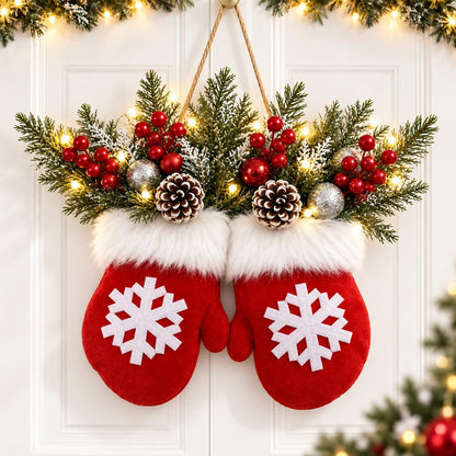 Christmas Wreath Glove Shape with Warm Light Door Hanging Decor