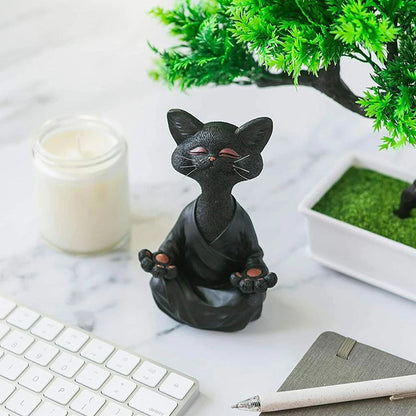 Whimsical Cat Buddha Figurine Meditation Yoga Decor Crafts Gifts 18cm-Black