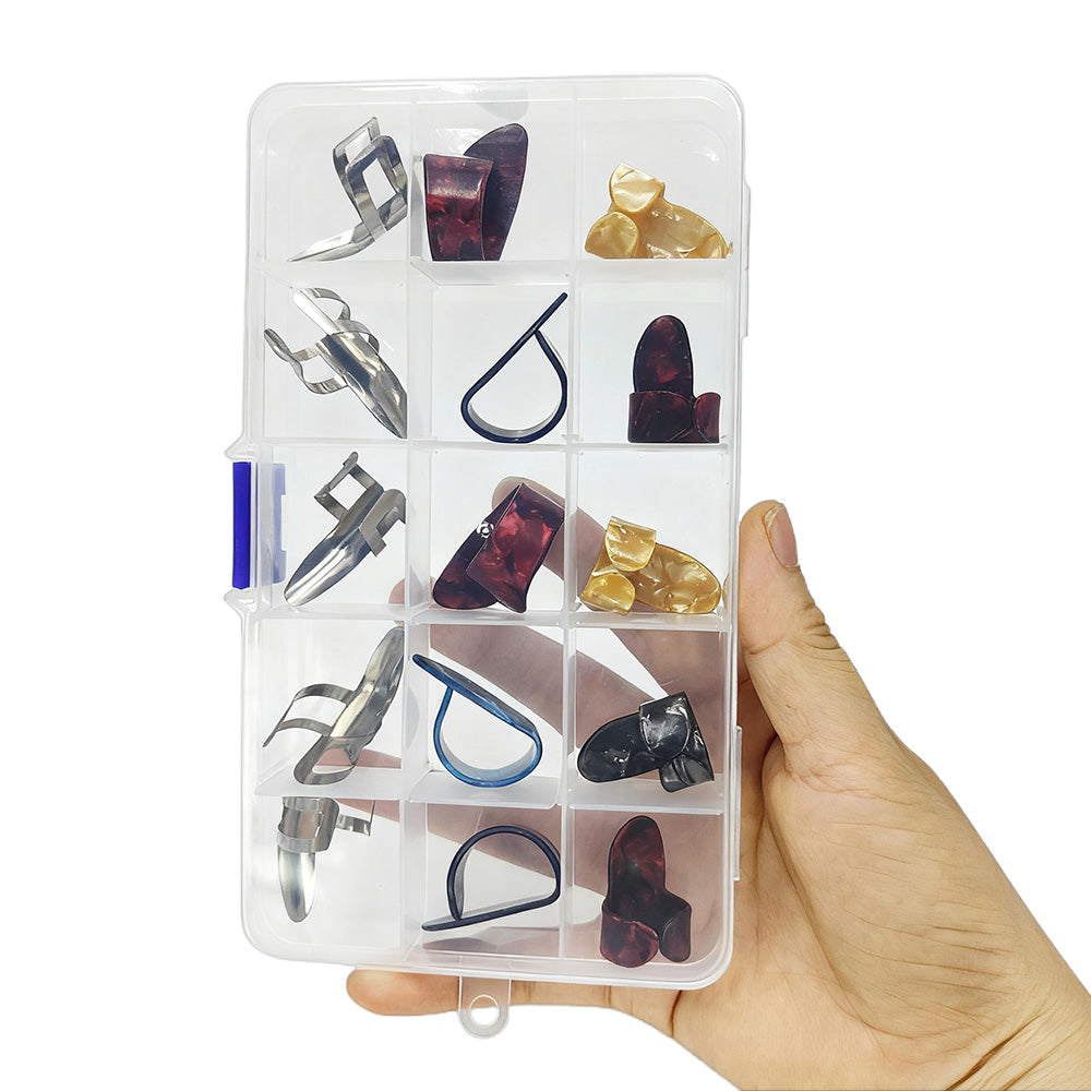 15PCS Finger Pick Set for Guitar ¨C Includes 15-Grid Storage Case Box