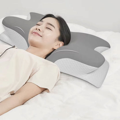 Adjustable Cervical Neck Pillow Ergonomic Memory Foam Pillow for Side Back Stomach Sleeper Gray and White