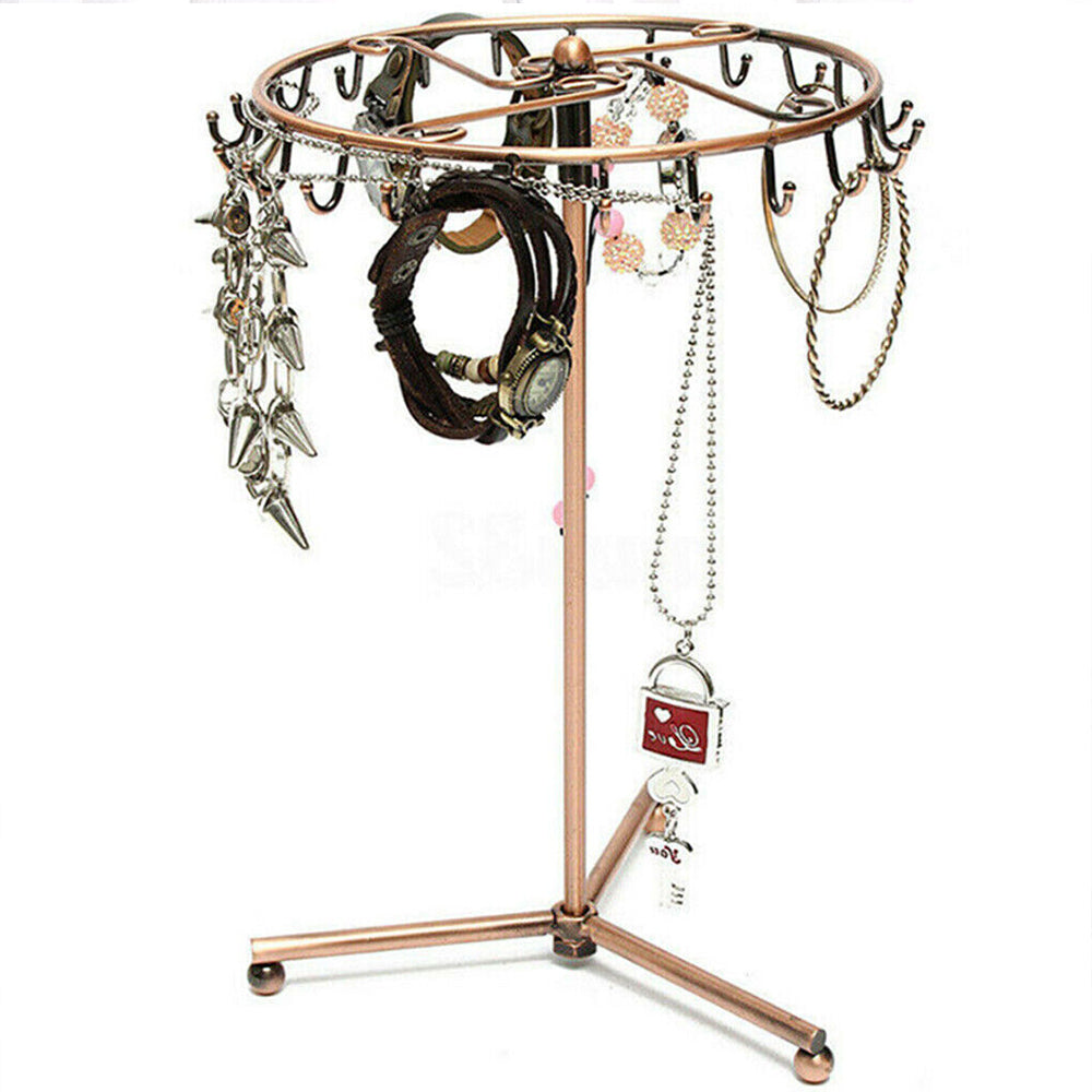 23-Hook Rotating Jewelry Display Rack Ring Holder Organizer Necklace Stand Bronze