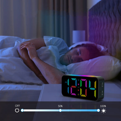 RGB LED Digital Alarm Clock with Night Light Adjustable Brightness and Volume for Heavy Sleepers