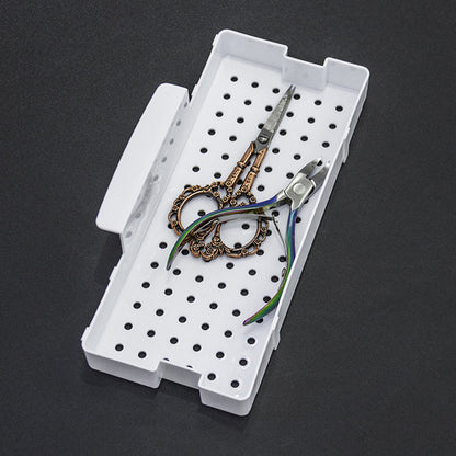 ABS Nail Tool Cleaning Soaking Cleaning Box with Lift Up Filter Tray - White