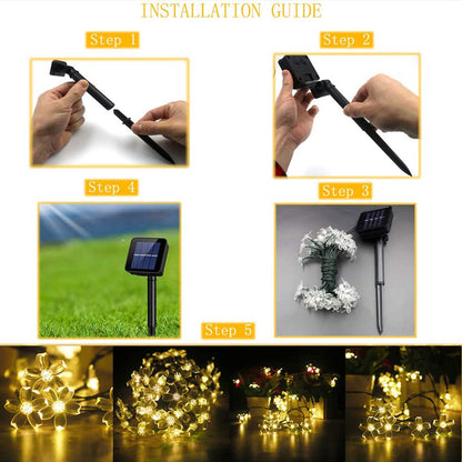 5m 50LED Cherry Blossom Solar String Light Indoor Outdoor Garden Light
