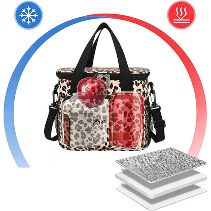 15L Leopard Insulated Lunch Bag with Adjustable Shoulder Strap