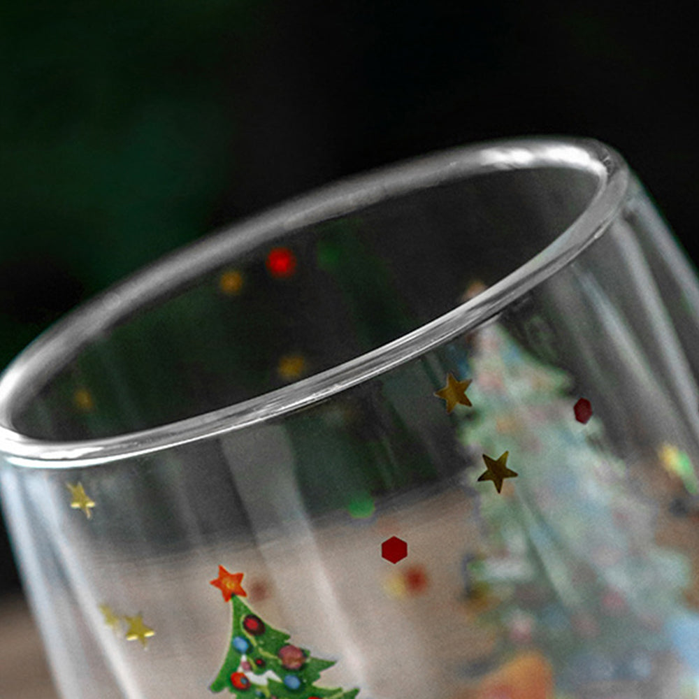 2Pcs 300ml Double Wall Christmas Tree Coffee Glass Cups